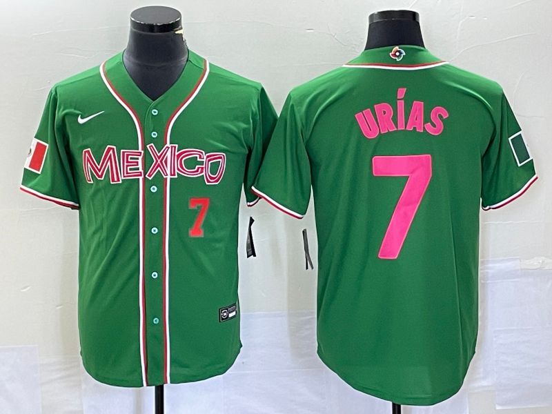 Men 2023 World Cub Mexico #7 Urias Green pink Nike MLB Jersey->more jerseys->MLB Jersey